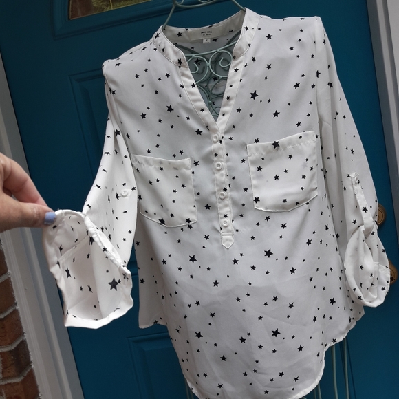 Star Shirt Long Sleeves 3/4 Length Holders Double Pockets Buttons Stars - Picture 5 of 11